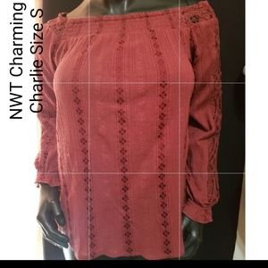 NWT Charming Charlie Rodeo Wine Dark Top S